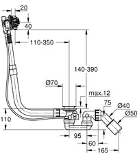 Grohe Talentofill inlet, pop-up and waste system baths - extendedr (without trim)