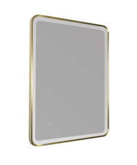 rectangular mirror with lighting and brass frame