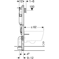 Geberit Alpha 112cm WC frame, cistern and Alpha01 Square Chrome Flush Button