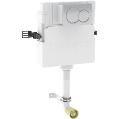 Geberit Alpha 109cm concealed cistern with Alpha 01 round flush plate