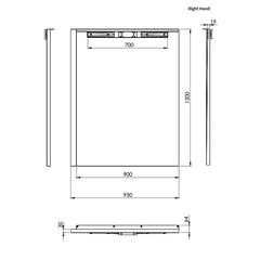 line drawing 1200 x 900 wetroom tray