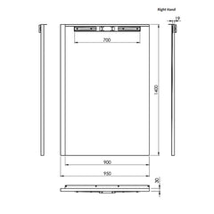 line drawing 1400 x 900 wetroom tray