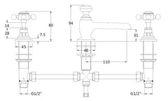 line drawing 3 hole basin mixer