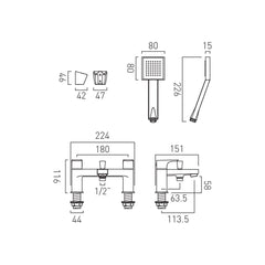 Vado Axces Ekko Deck Mounted Bath Shower Mixer and Kit