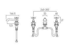 Vado Booth & Co. Axbridge Cross 3 Hole Basin Mixer with Pop Up Waste