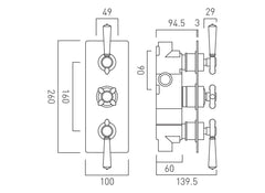 Vado Axbridge 2 Outlet 3 Handle Shower Valve