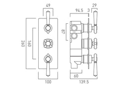 Vado Axbridge 3 Outlet 3 Handle Shower Valve