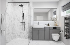 shower room with marble wall panels