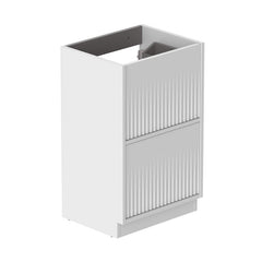 White cabinet with a textured door on a white background