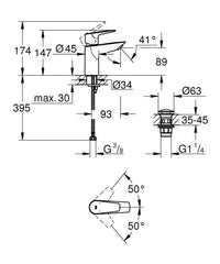 Grohe BauEdge Basin Mixer S-Size with Waste Set