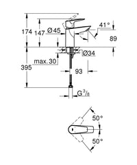 Grohe BauEdge Basin Mixer S-Size Smooth Body - High Pressure/Water Saving