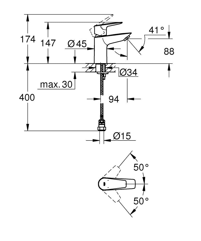 Grohe BauEdge Basin Mixer S-Size Smooth Body - Low Pressure