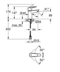 Grohe BauEdge Basin Mixer S-Size Smooth Body - Low Pressure