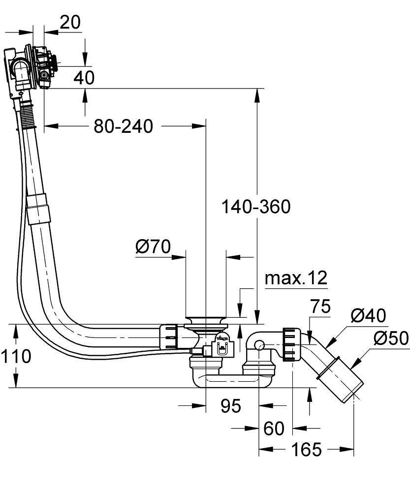 Grohe Talentofill inlet, pop-up and waste system for standard baths (without trim)