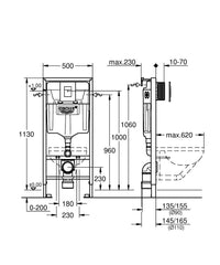 Grohe Rapid SL 3 in 1 Set for WC 1.13m Frame with Skate Cosmopolitan Chrome Flush Plate