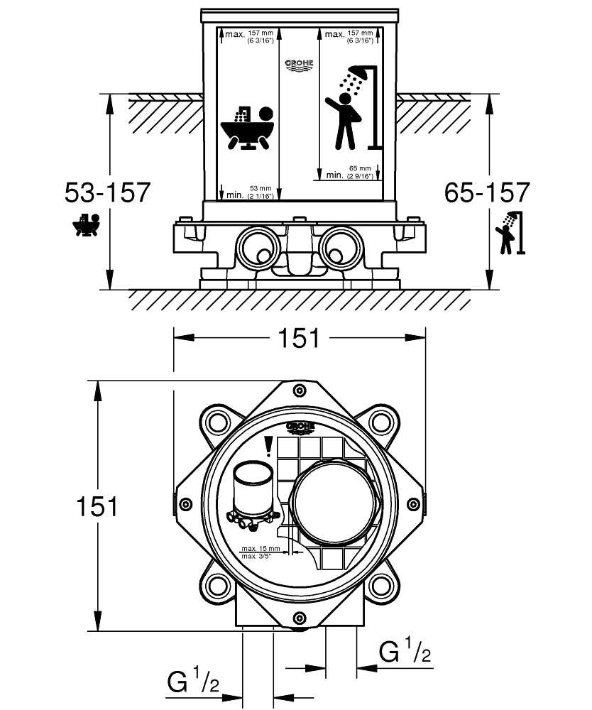Grohe Rough-In Set for Floor Mounted Bath Mixers