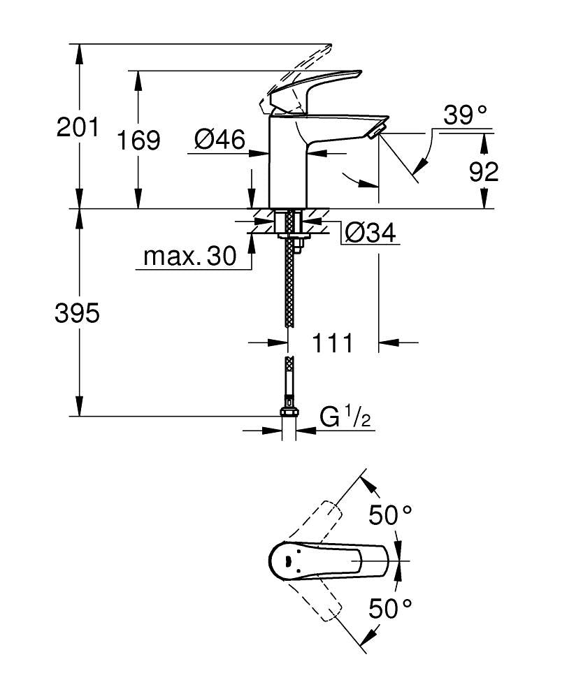 Grohe Eurosmart Basin Mixer S-Size Smooth Body - Low Pressure