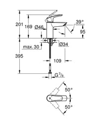 Grohe Eurosmart Basin Mixer S-Size Smooth Body - High Pressure/Water Saving