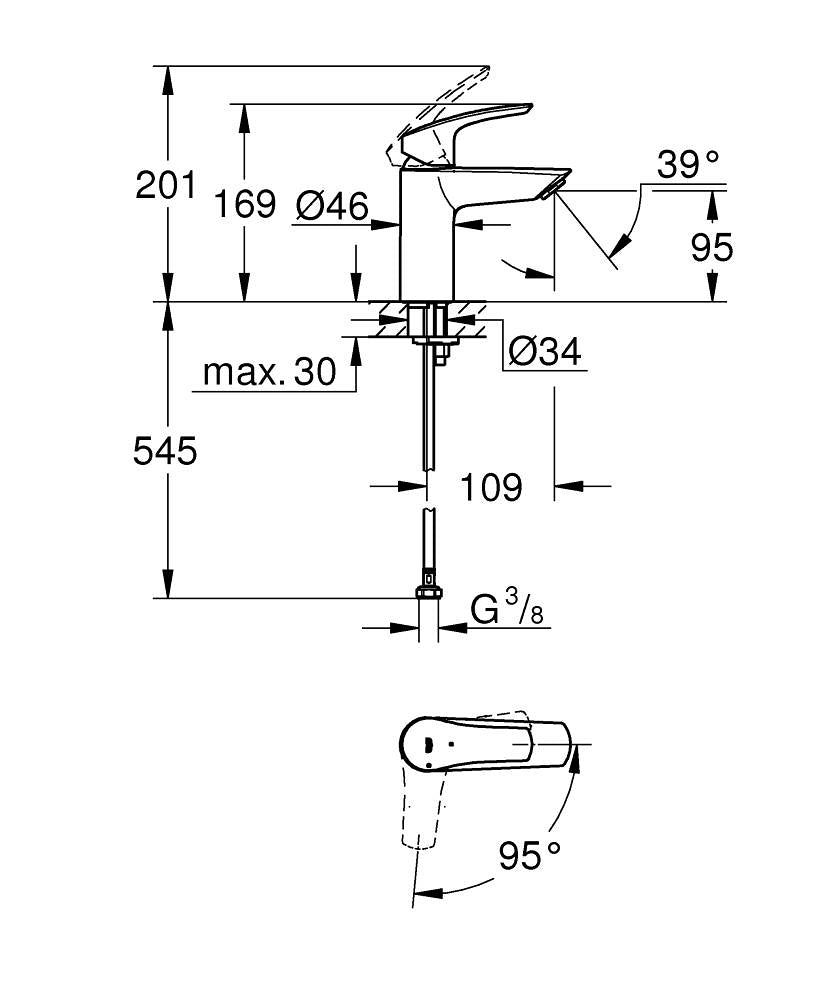 Grohe Eurosmart Basin Mixer S-Size with Cold Start