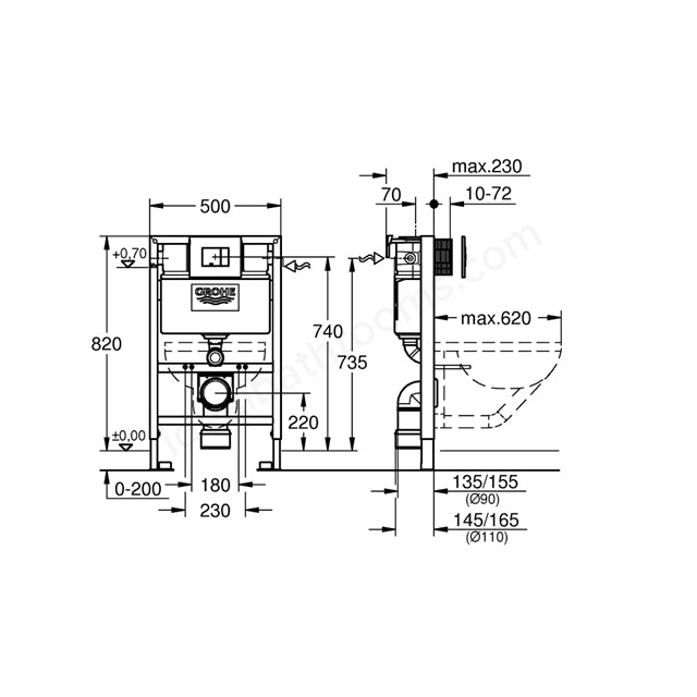 Grohe Rapid SL 3 in 1 Set for WC 0.82m Frame with Skate Cosmopolitan Flush Plate