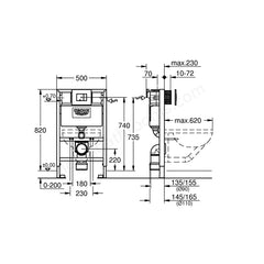 Grohe Rapid SL 3 in 1 Set for WC 0.82m Frame with Skate Cosmopolitan Flush Plate