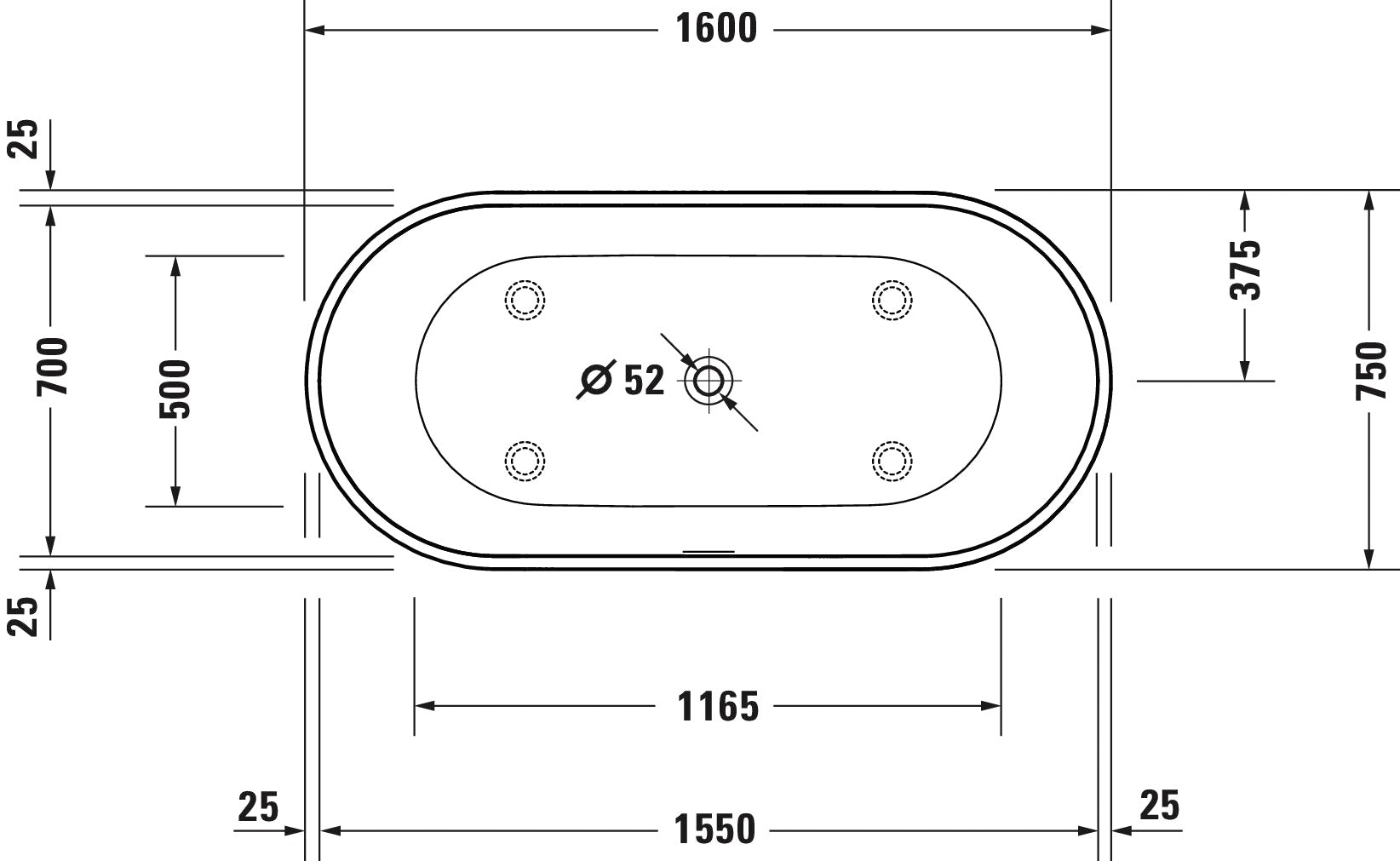 Duravit D-Neo Freestanding Bathtub with Overflow