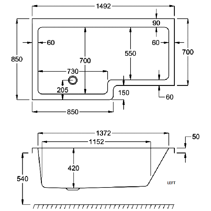 quantum shower bath diagram left