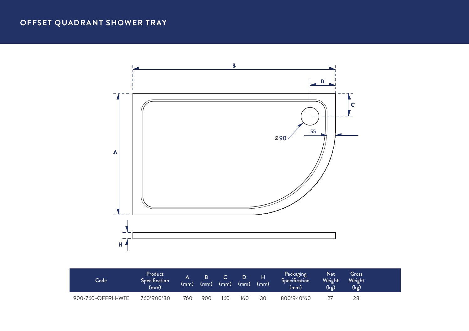 Right hand quadrant tray line drawing