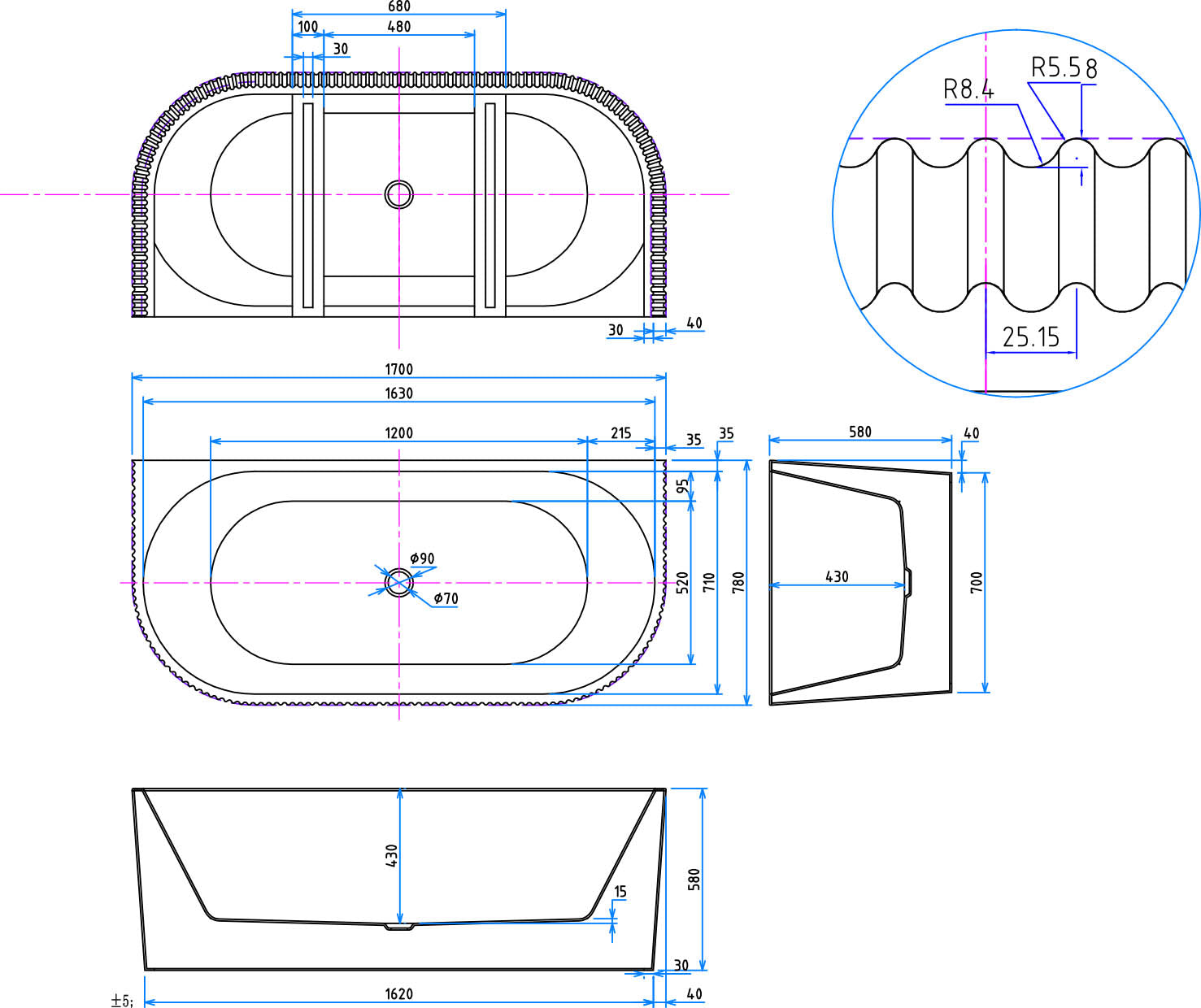 Scudo Labyrinth Fluted Back to Wall Back