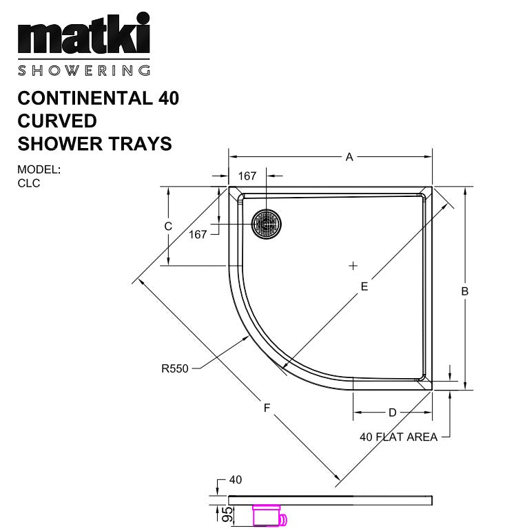 Matki Continental 40 Curved Shower Trays