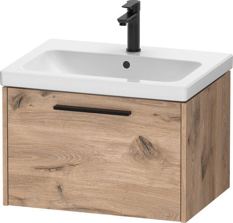 oak effect basin unit with black handle