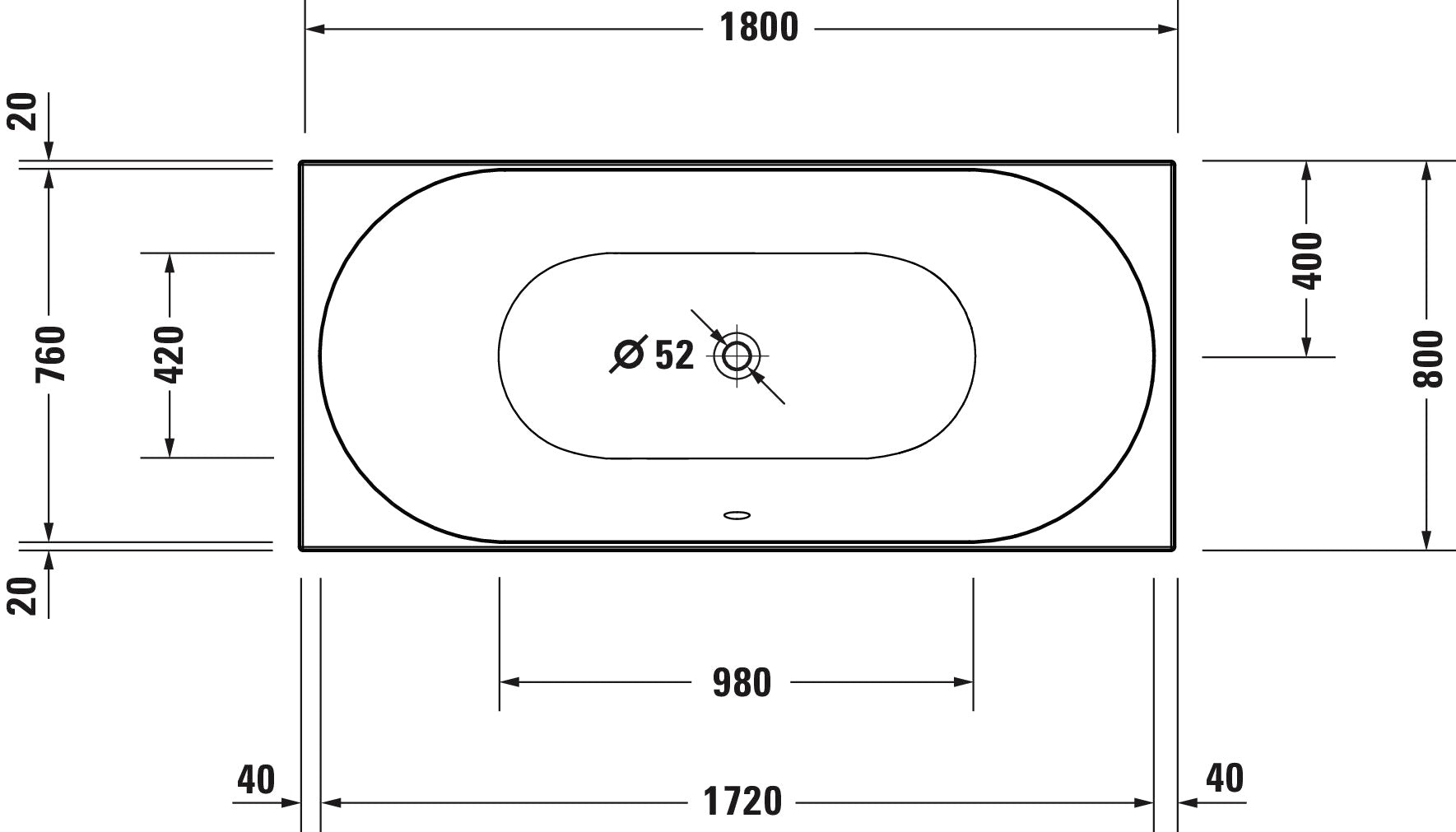 Duravit D-Neo Bathtub Double Ended 1800 x 800