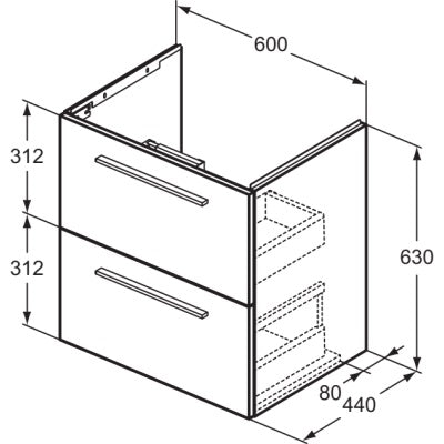 Ideal Standard i.life A 600mm 2 Drawer Wall Hung Vanity Unit