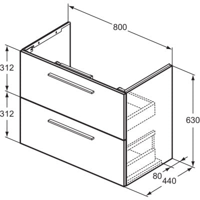 Ideal Standard i.life A 800mm 2 Drawer Wall Hung Vanity Unit