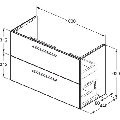 Ideal Standard i.life A 1000mm 2 Drawer Wall Hung Vanity Unit