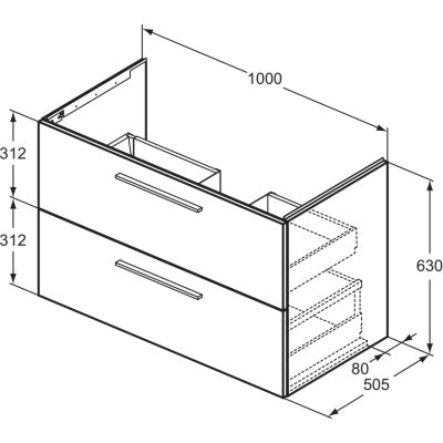 Ideal Standard i.life B 1000mm 2 Drawer Wall Hung Vanity Unit