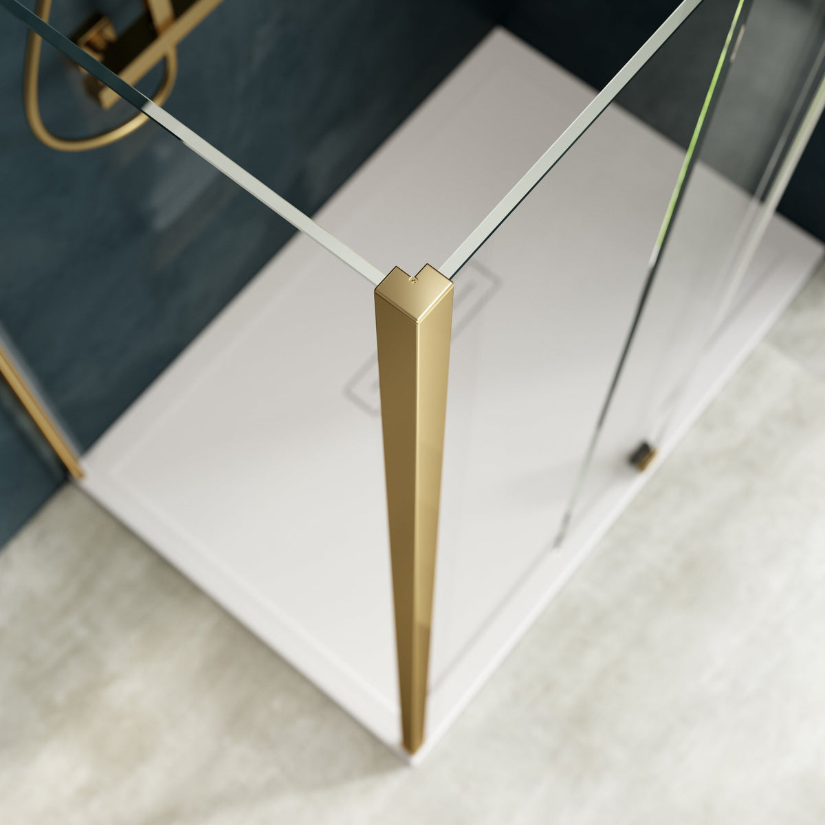 Brushed brass shower corner post 