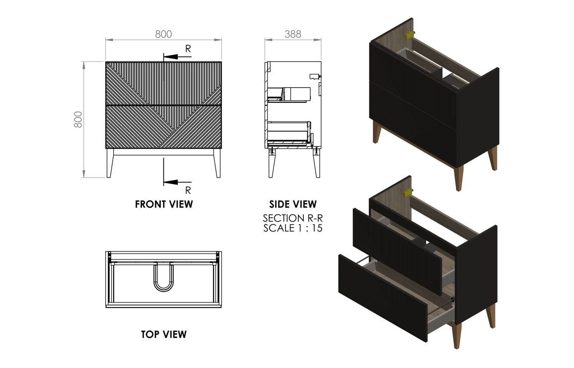 Litton 815mm Floor Standing 2 Drawer Basin Unit & Basin