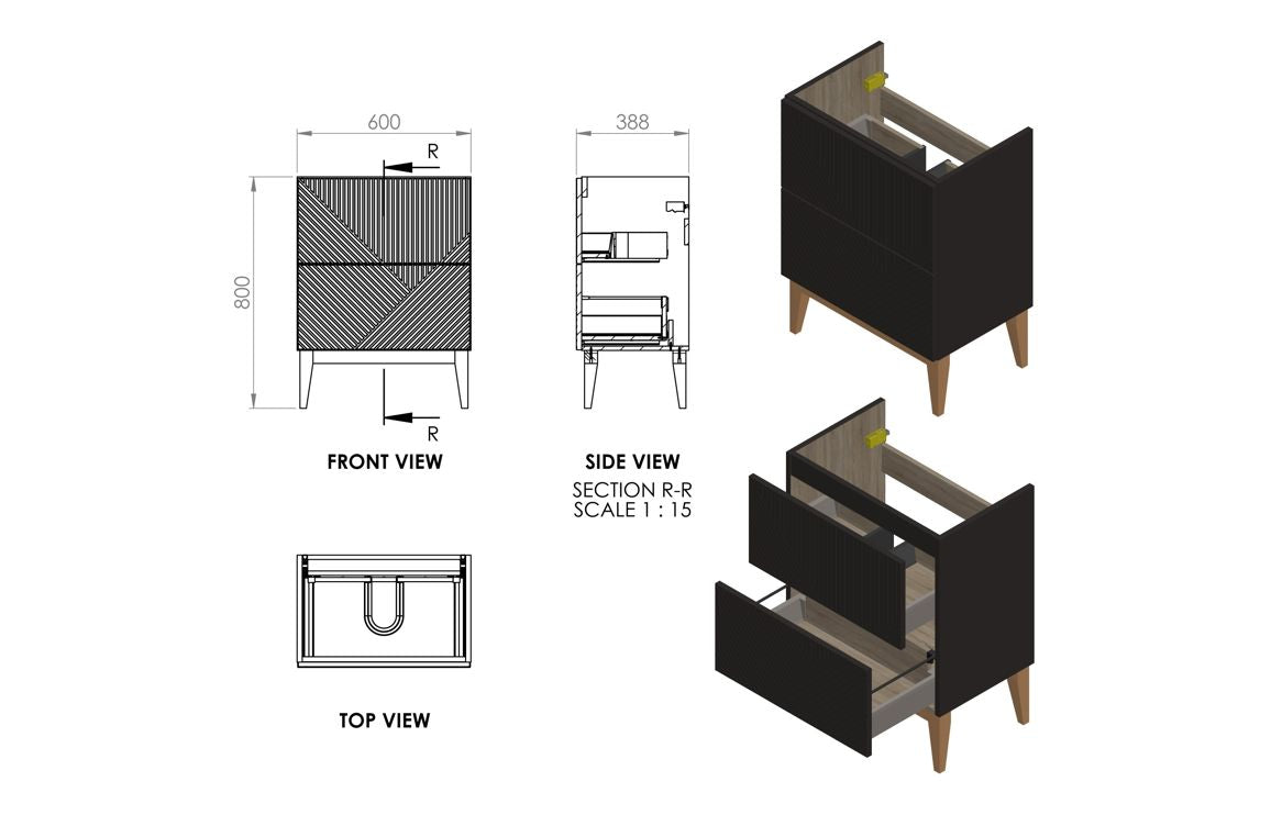 Litton 615mm Floor Standing 2 Drawer Basin Unit & Basin