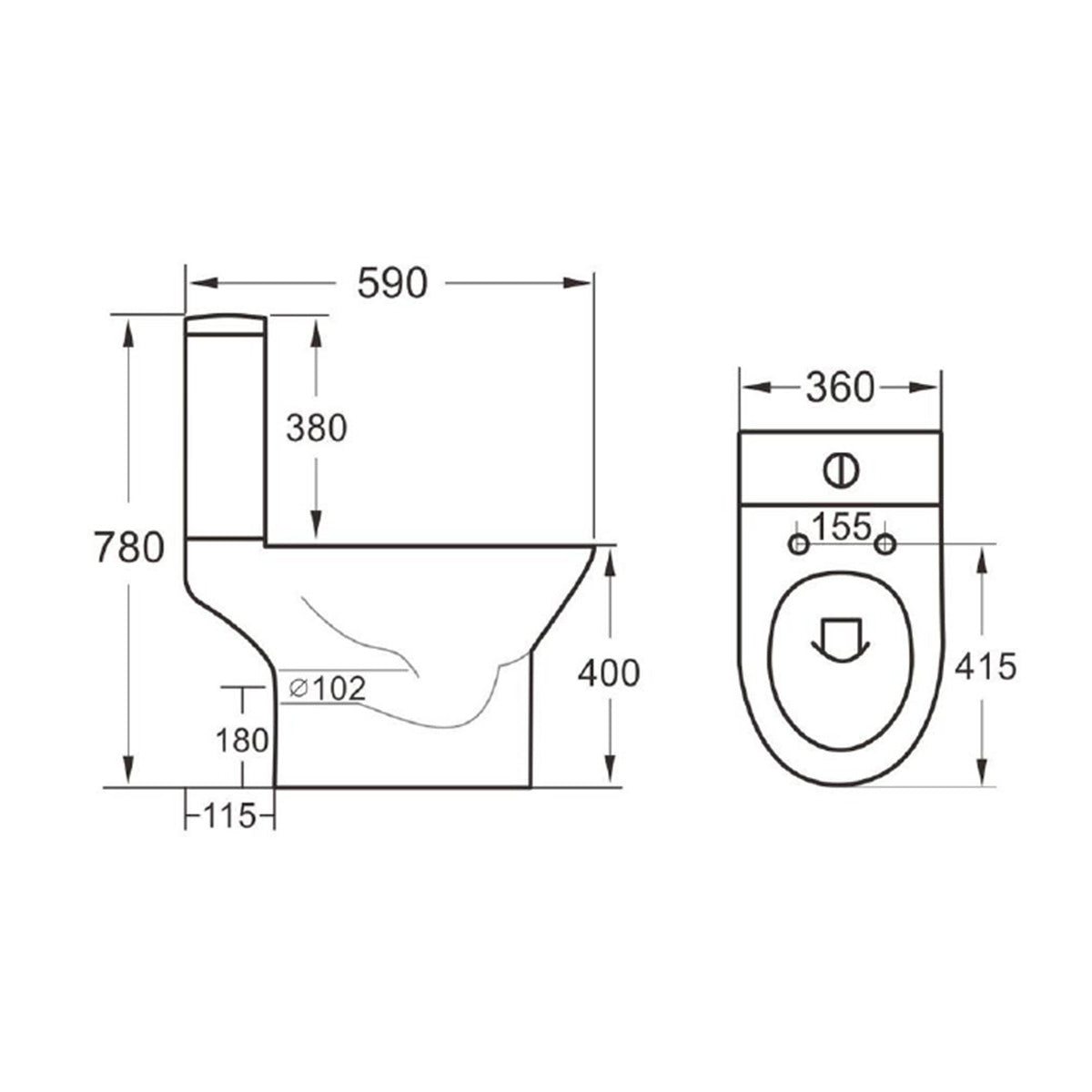 Scudo Middleton Close Coupled Toilet Rimless Open Back