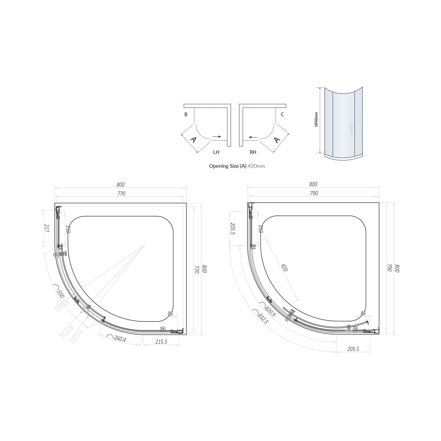 Scudo S6 Single Door Quadrant Chrome