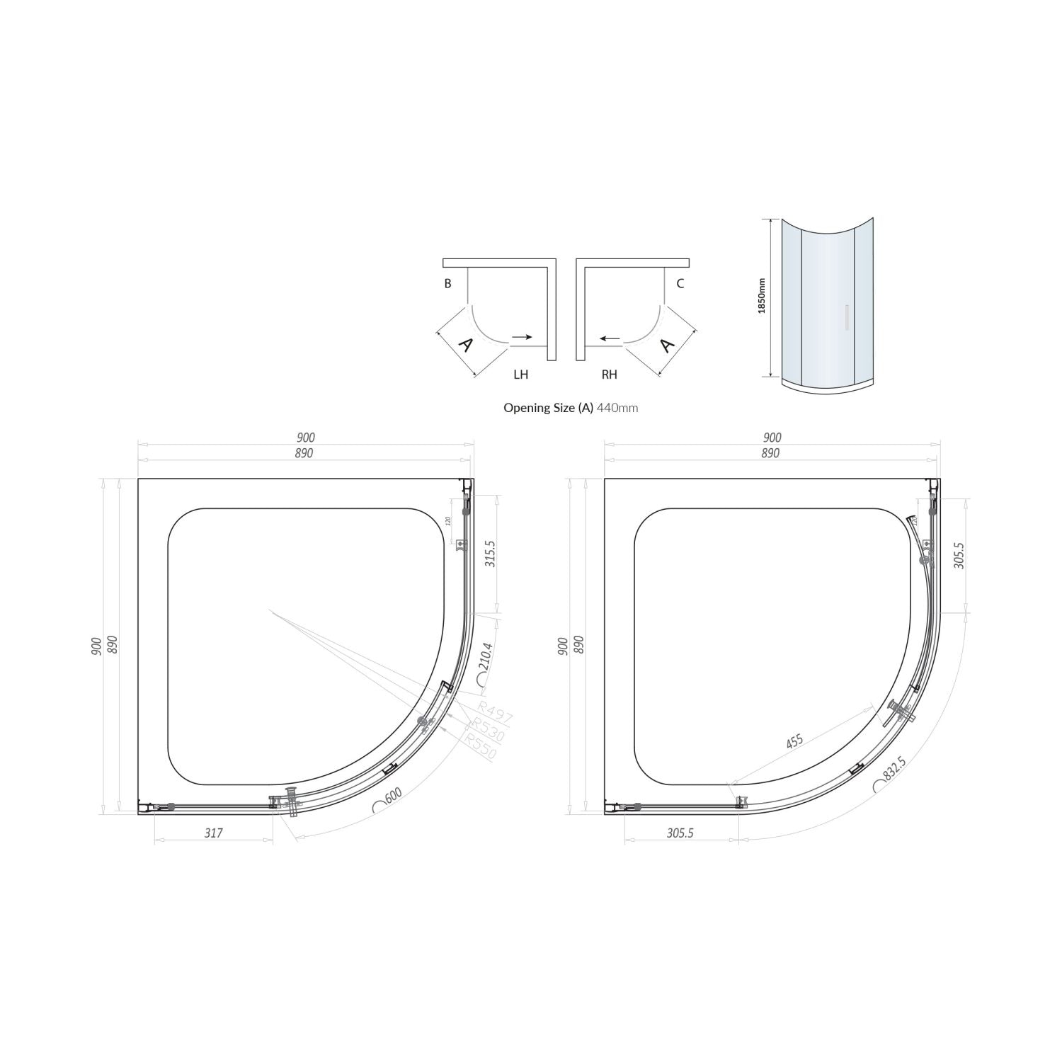 Scudo S6 Single Door Quadrant Chrome