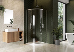 Chrome single door quadrant shower