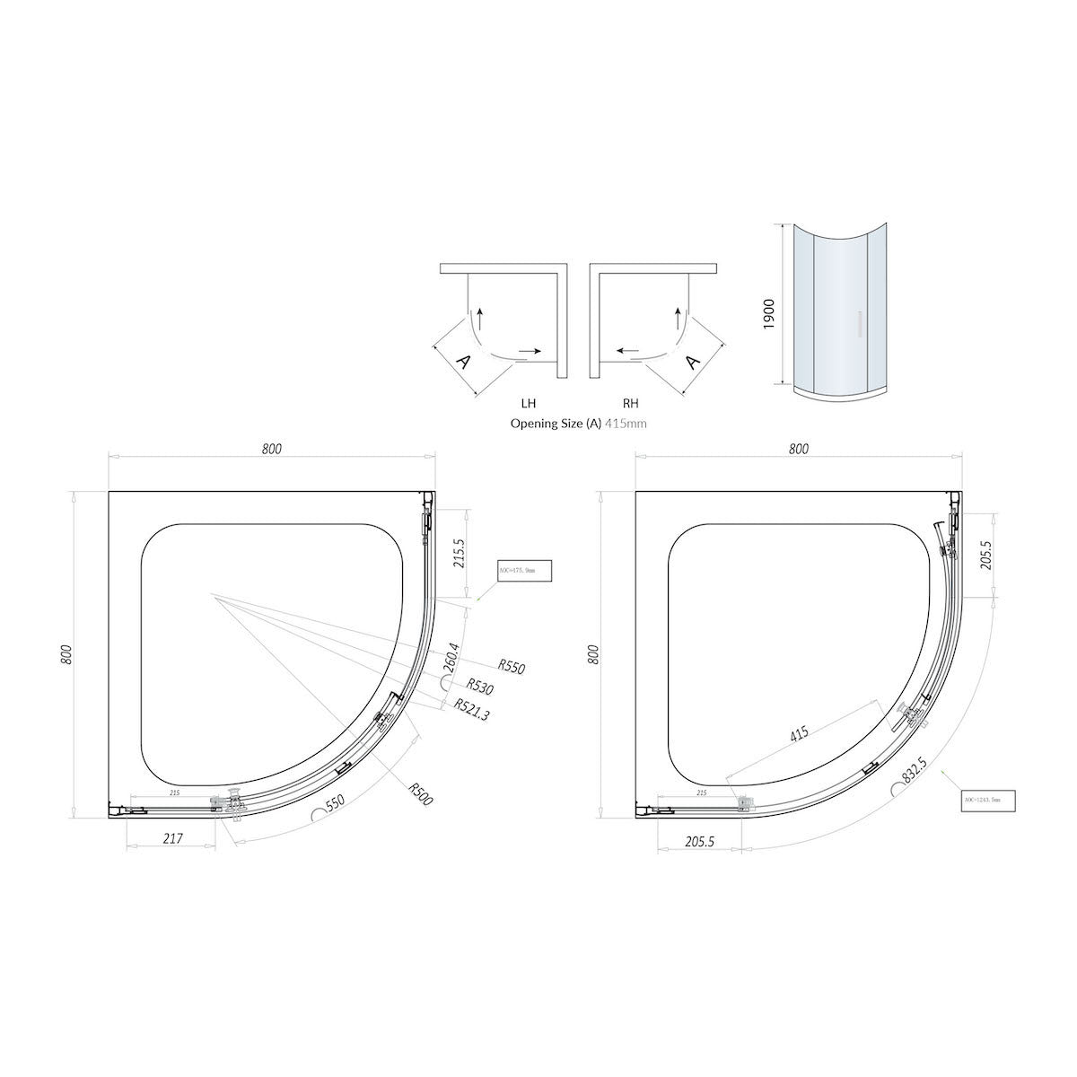  line drawing 800 single door quadrant