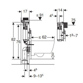 Geberit Duofix frame for wall-hung WC, 82 cm, with Omega concealed cistern 12 cm