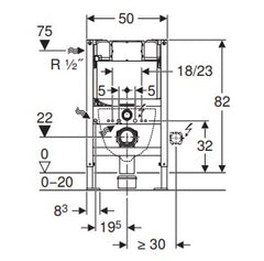 Geberit Duofix frame for wall-hung WC, 82 cm, with Kappa concealed cistern 15 cm