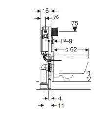 Geberit Duofix frame for wall-hung WC, 82 cm, with Kappa concealed cistern 15 cm