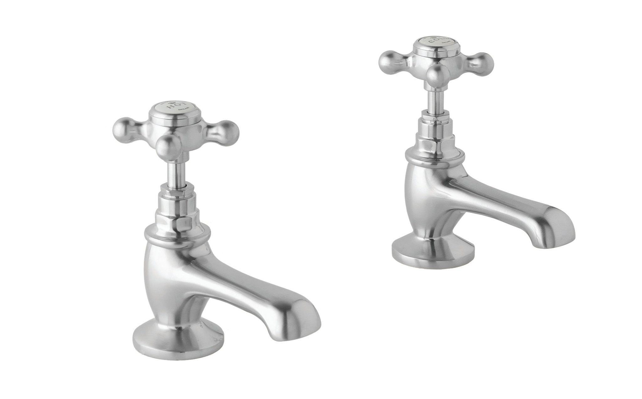 brushed chrome traditional style basin taps