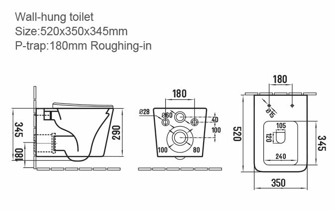 Scudo Riviera  Square Wall Hung Toilet - Gloss White