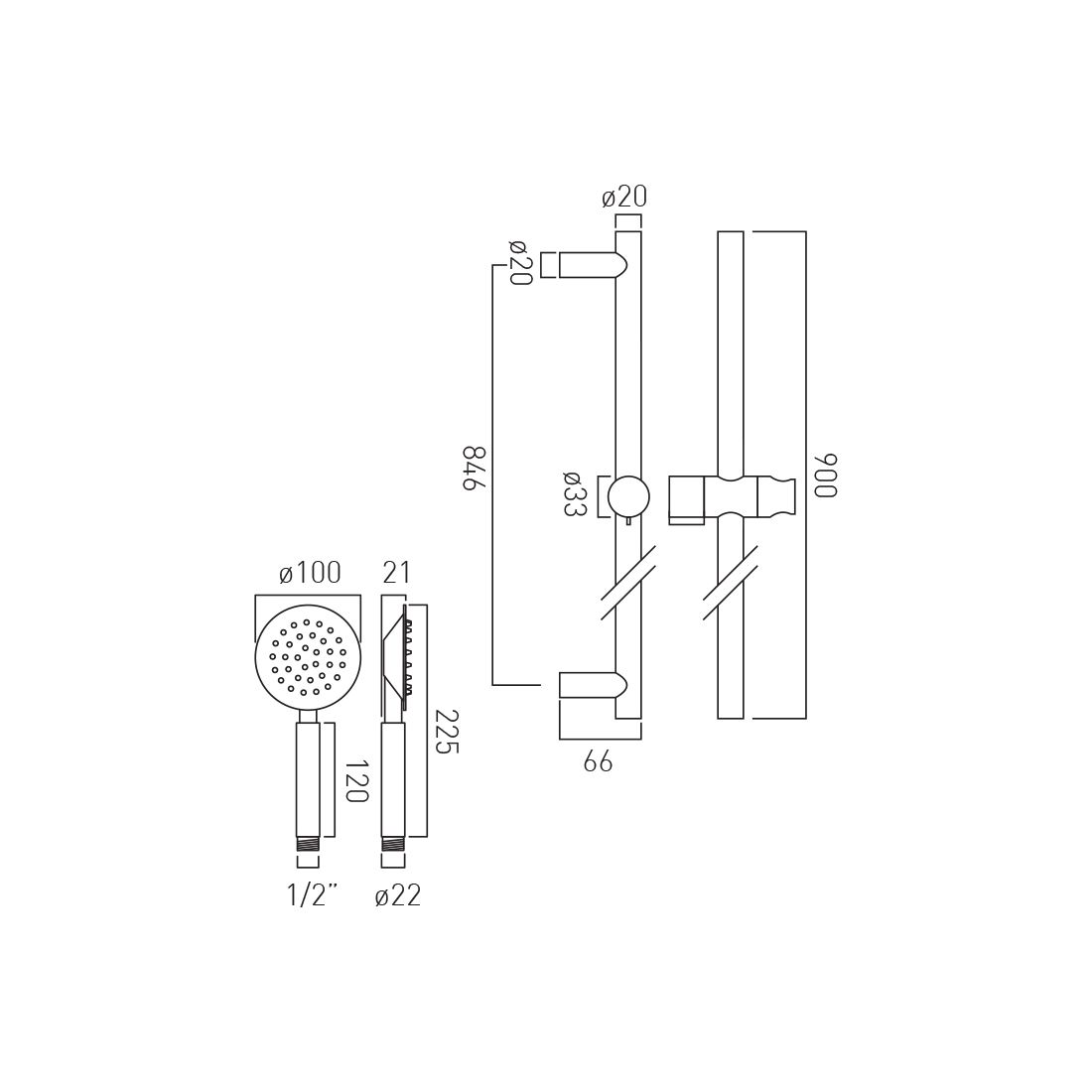 Vado Aquablade Slide Rail Shower Kit